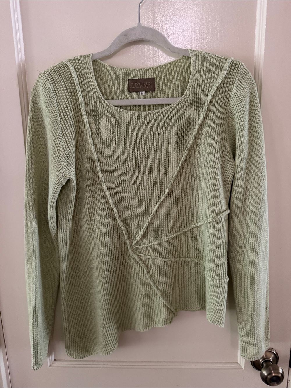 Zuza Bart Subtle Lime Green Textured 100% Linen Knit Sweater - Womens Medium